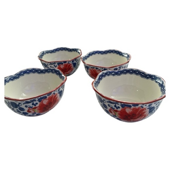 💐The Pioneer Woman Heritage Rose Cobalt Blue Soup Bowls Set of 4 - Picture 2 of 12
